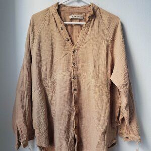 Free People We The Free Summer Daydream Shirt Brown Button Down Raw Hem Gauze S